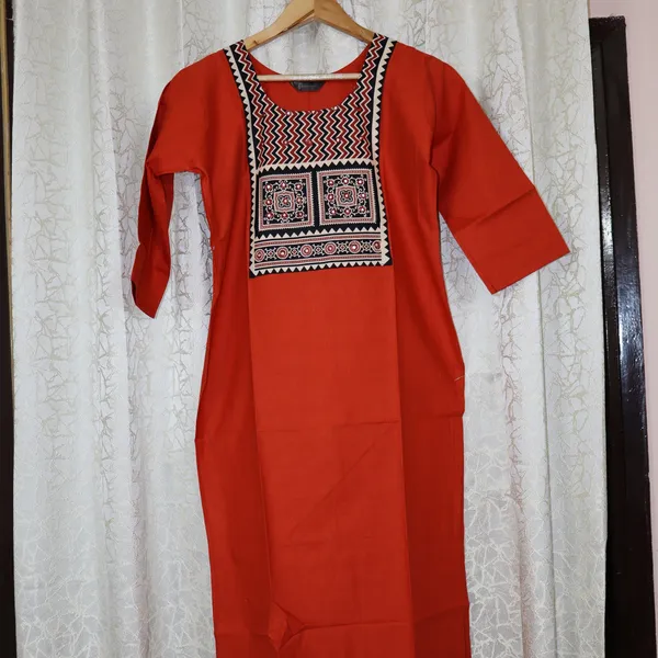 Pure_cotton_kurti_with_Unique_Embroidery_on_neck_with_mirror_work