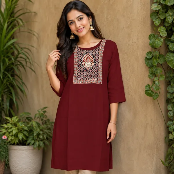 Pure_cotton_kurti_with_unique_embroidery_on_neck_with_mirror_work