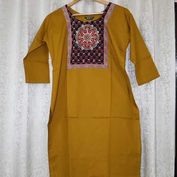 Pure_cotton_kurti_with_unique_embroidery_on_neck_with_mirror_work