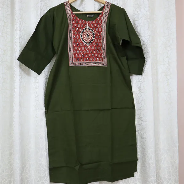 Pure_cotton_kurti_with_unique_embroidery_on_neck_with_mirror_work