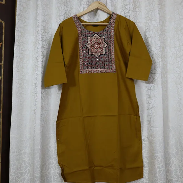 Pure_cotton_kurti_with_unique_embroidery_on_neck_with_mirror_work