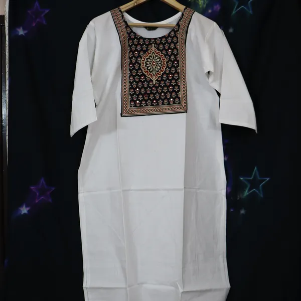 Pure_cotton_kurti_with_unique_embroidery_on_neck_with_mirror_work