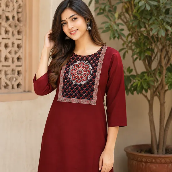 Pure_cotton_kurti_with_unique_embroidery_on_neck_with_mirror_work