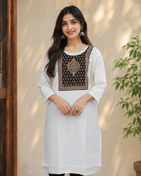 Pure_cotton_kurti_with_unique_embroidery_on_neck_with_mirror_work