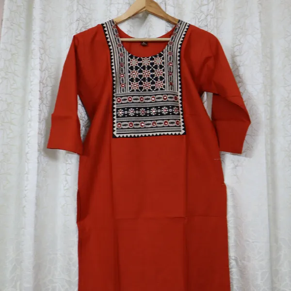 Pure_cotton_kurti_with_unique_embroidery_on_neck_with_mirror_work