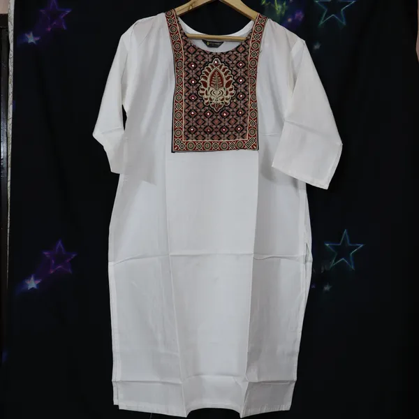 Pure_cotton_kurti_with_unique_embroidery_on_neck_with_mirror_work