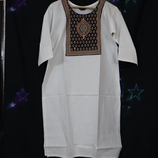 Pure_cotton_kurti_with_unique_embroidery_on_neck_with_mirror_work