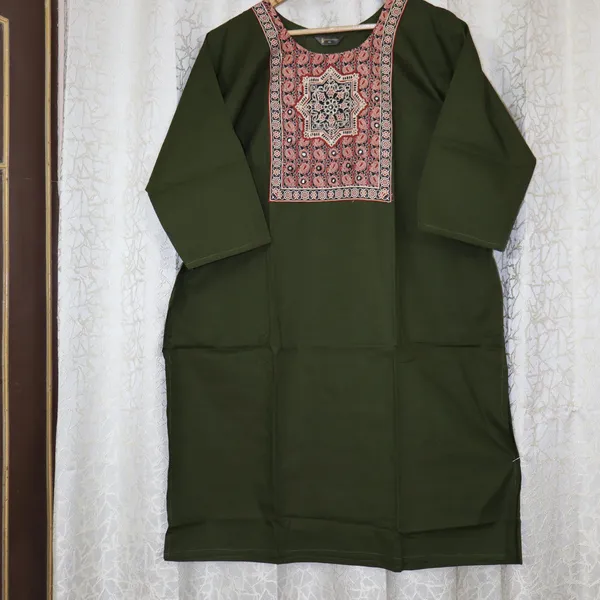 Pure_cotton_kurti_with_unique_embroidery_on_neck_with_mirror_work
