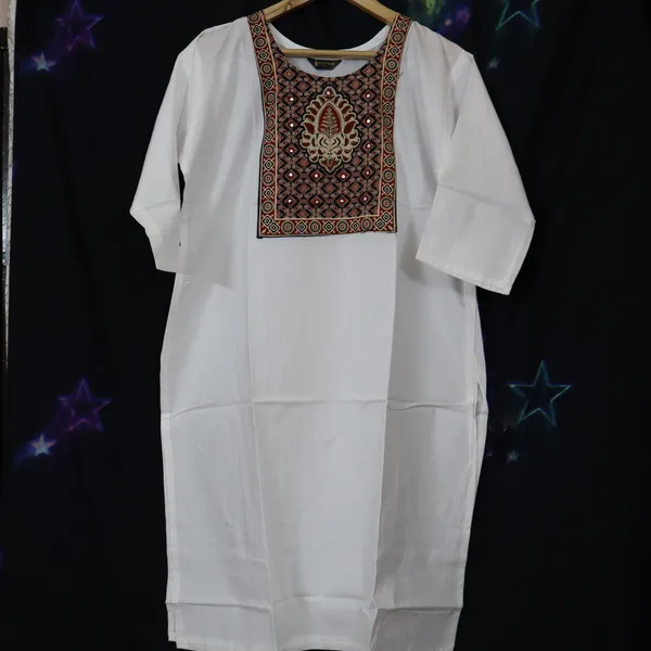 Pure_cotton_kurti_with_unique_embroidery_on_neck_with_mirror_work