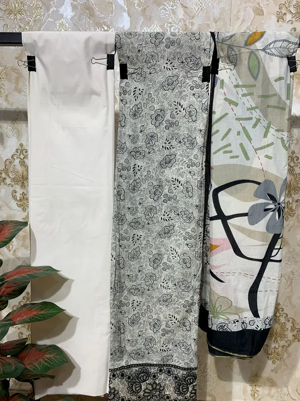 White_&_Black_Pure_Cotton_&_Muslin_Dupatta_Suit_Dress_Material_For_Women