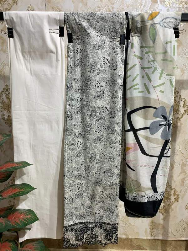 White_&_Black_Pure_Cotton_&_Muslin_Dupatta_Suit_Dress_Material_For_Women