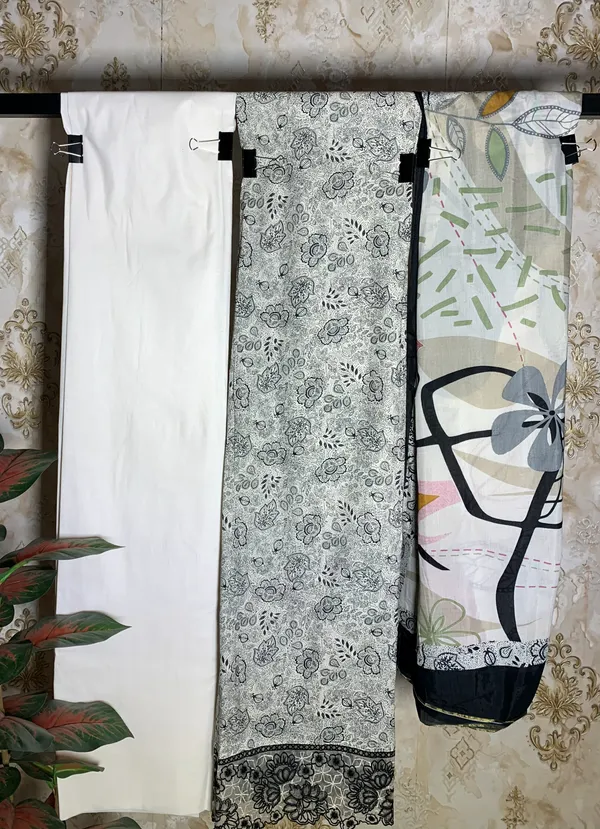 White_&_Black_Pure_Cotton_&_Muslin_Dupatta_Suit_Dress_Material_For_Women