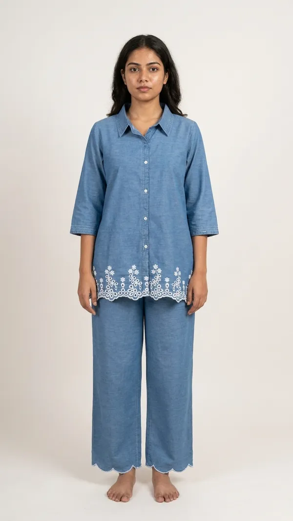 SOFT_DENIM_COORD_SET_WITH_BEAUTIFUL_EMBROIDERY_ON_SHIRT_&_BOTTOM