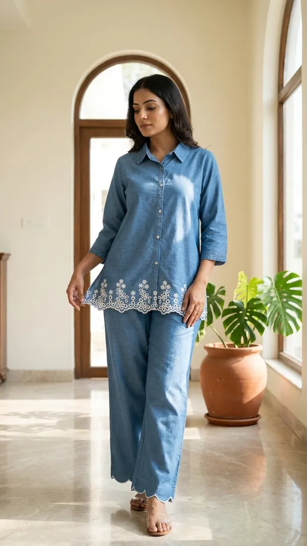 SOFT_DENIM_COORD_SET_WITH_BEAUTIFUL_EMBROIDERY_ON_SHIRT_&_BOTTOM