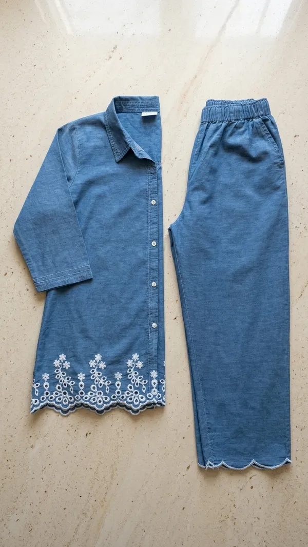 SOFT_DENIM_COORD_SET_WITH_BEAUTIFUL_EMBROIDERY_ON_SHIRT_&_BOTTOM