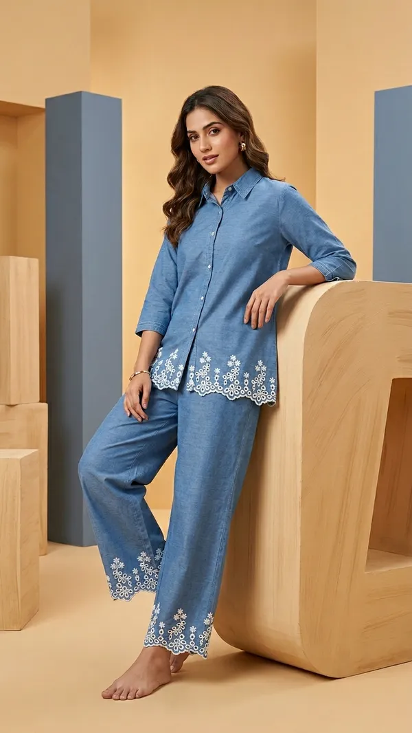 SOFT_DENIM_COORD_SET_WITH_BEAUTIFUL_EMBROIDERY_ON_SHIRT_&_BOTTOM