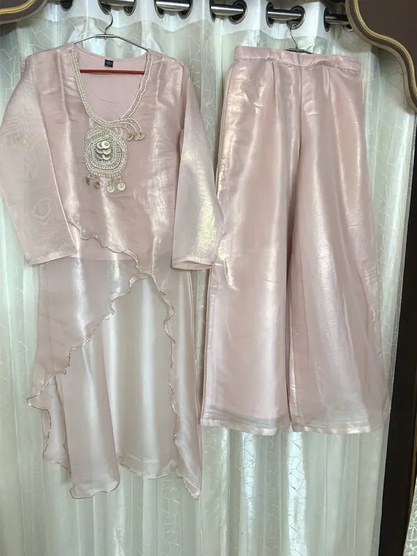 Tissue_Metallic_with_heavy_embroidery_asymmetrical_shirt_co-ord_set_with_Flair_Plazo_