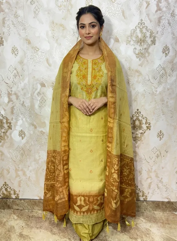 Golden_Lime_Munga_Silk_Jamdani_Weave_Suit_Dress_Material_For_Women