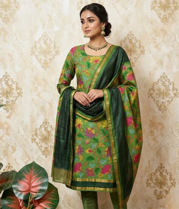 Fresh_Green_Maheshwari_Silk_Kalamkari_Suit_Dress_Material_For_Women