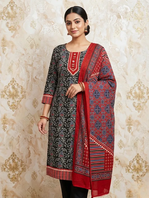 Black_Maroon_&_Royal_Blue_Pure_Cotton_Suit_Dress_Material_For_Women