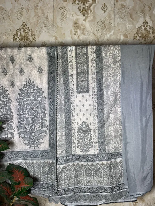 White_&_Grey_Premium_Kota_Doria_Suit_Dress_Material_For_Women