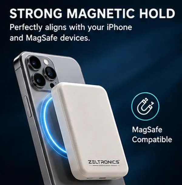 ZELTRONICS_Magsafe_Wireless_10000Mah_Fast_Charging_Power_Bank,_Strong_Magnet,_Micro_USB_Input,_22.5W_Output_For_Iphone_12_Above,_Android_&_Other_Qi_Enabled_Devices_+_Magnetic_Ring_(Aerosync_Snap,_White)