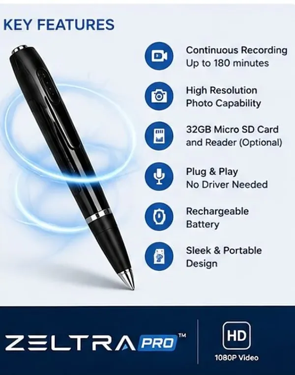 Zeltra_Pro_W8_Hidden_Camera_Pen,_1080P_HD_Video_Recording,32GB_Support,_Black
