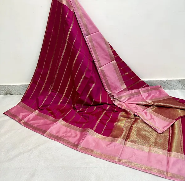 Magenta_Silk_Zari_Striped_Golden_Border_Saree_For_Women