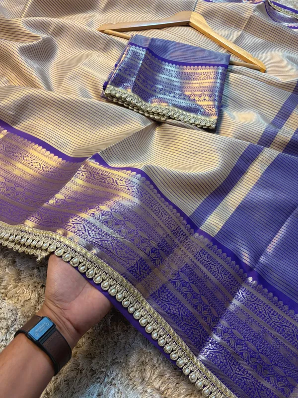 Grey_Blue_Silk_Checked_Saree_With_Purple_Zari_Border_For_Women