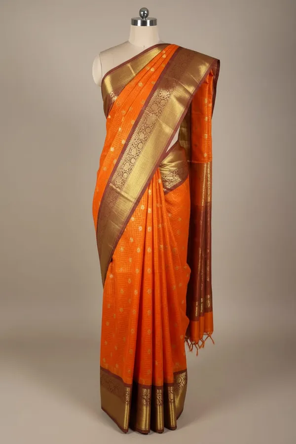 Orange_Silk_Zari_Floral_Motif_Saree_With_Purple_Pallu_For_Women