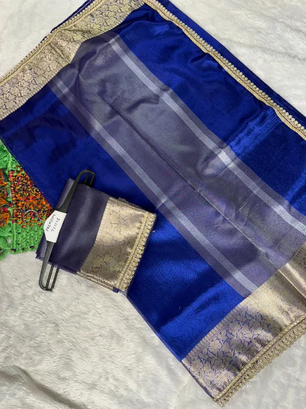 Royal_Blue_Banarasi_Silk_Zari_Work_Saree_With_Green_Blouse_For_Women