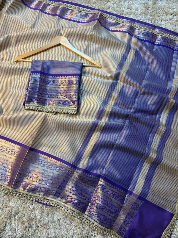 Grey_Blue_Silk_Checked_Saree_With_Purple_Zari_Border_For_Women