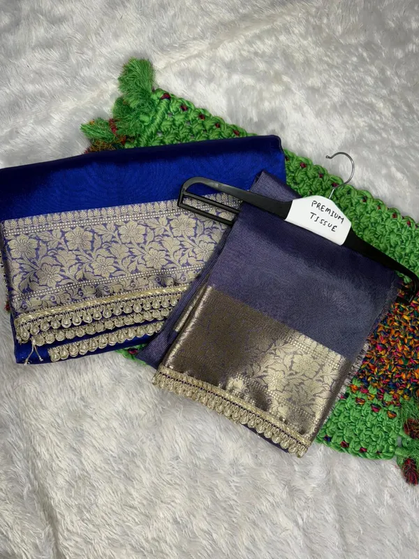 Royal_Blue_Banarasi_Silk_Zari_Work_Saree_With_Green_Blouse_For_Women