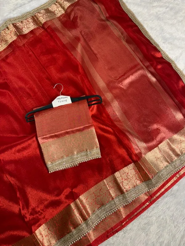 Red_Tissue_Silk_Zari_Border_Saree_With_Golden_Pallu_For_Women