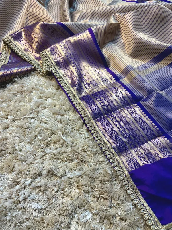 Grey_Blue_Silk_Checked_Saree_With_Purple_Zari_Border_For_Women