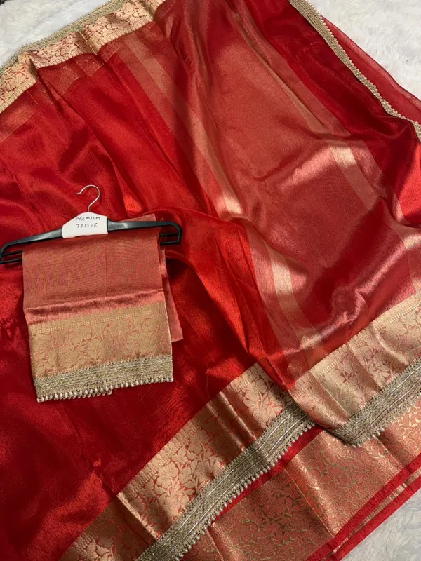 Red_Tissue_Silk_Zari_Border_Saree_With_Golden_Pallu_For_Women