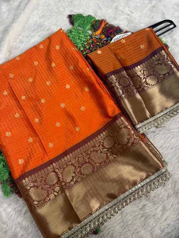 Orange_Chanderi_Silk_Butta_Work_Saree_With_Golden_Zari_Border_For_Women