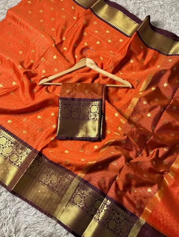 Orange_Silk_Zari_Floral_Motif_Saree_With_Purple_Pallu_For_Women