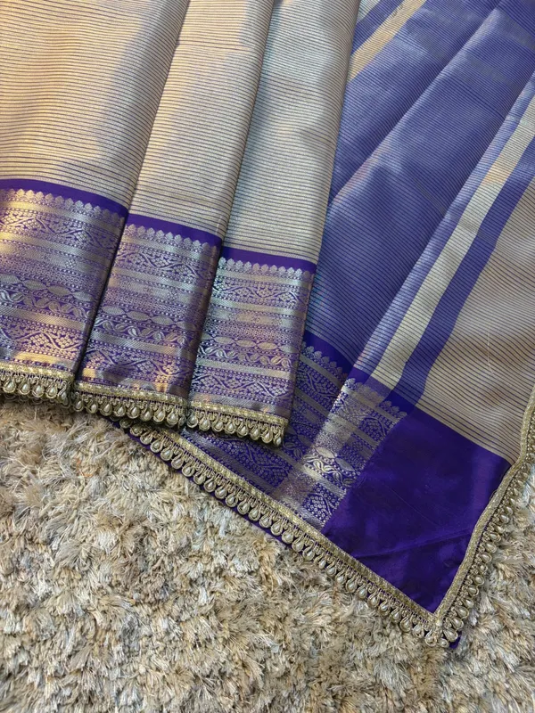 Grey_Blue_Silk_Checked_Saree_With_Purple_Zari_Border_For_Women