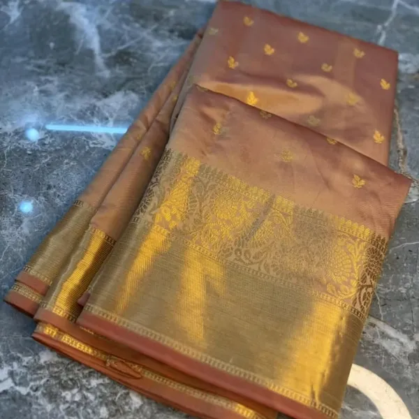 Brown_Silk_South_Indian_Golden_Zari_Border_Saree_For_Women