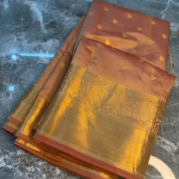 Brown_Silk_South_Indian_Golden_Zari_Border_Saree_For_Women
