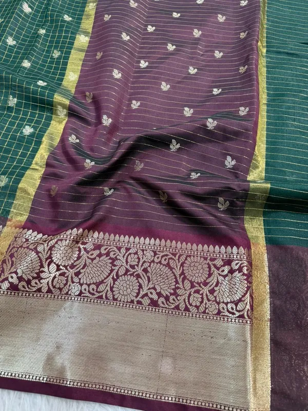 Green_Chanderi_Silk_Checkered_Zari_Border_Saree_For_Women