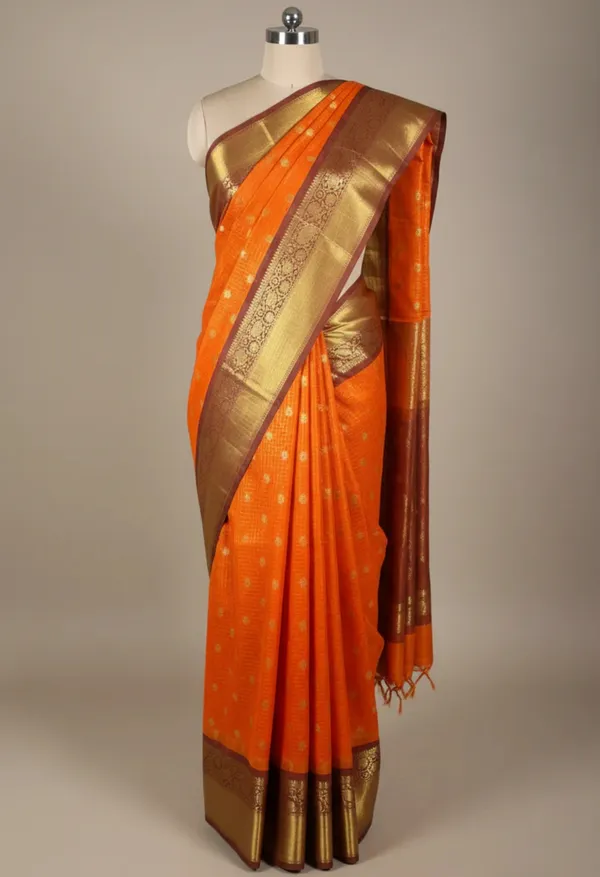 Orange_Silk_Zari_Floral_Motif_Saree_With_Purple_Pallu_For_Women