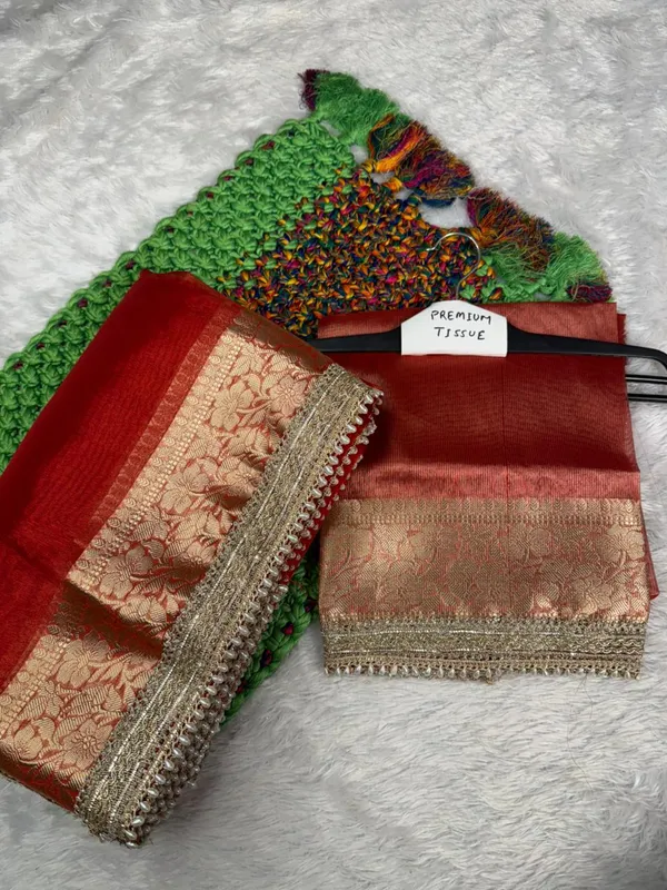 Red_Tissue_Silk_Zari_Border_Saree_With_Golden_Pallu_For_Women
