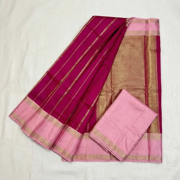 Magenta_Silk_Zari_Striped_Golden_Border_Saree_For_Women