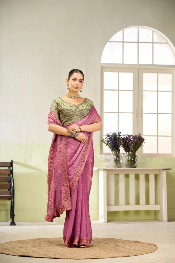 Hot_Pink_Nxc_Satin_Embroidery_Saree_For_Women