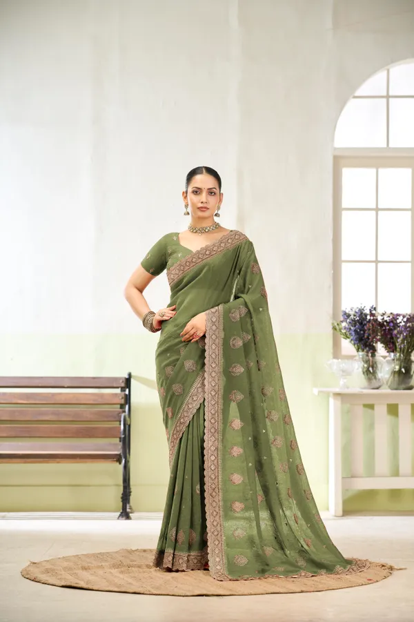Deep_Olive_Premium_Jordan_Silk_Saree_For_Women