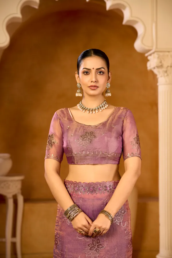 Peach_Rose_Organza_Silk,_Double_Crystal_Work_Saree_For_Women