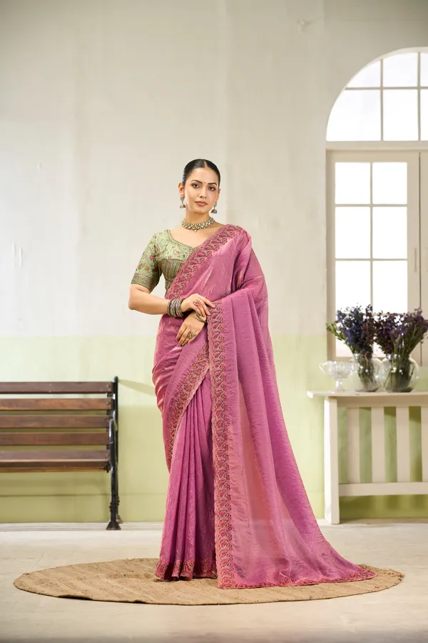 Hot_Pink_Nxc_Satin_Embroidery_Saree_For_Women