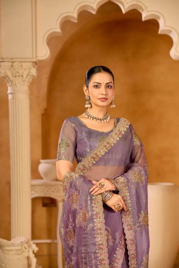 Lavender_Organza_Silk,_Double_Crystal_Work_Saree_For_Women